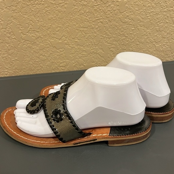 Jack Rogers Metallic Leather Navajo Sandals Black Silver Trim Sz 9 - Picture 6 of 10